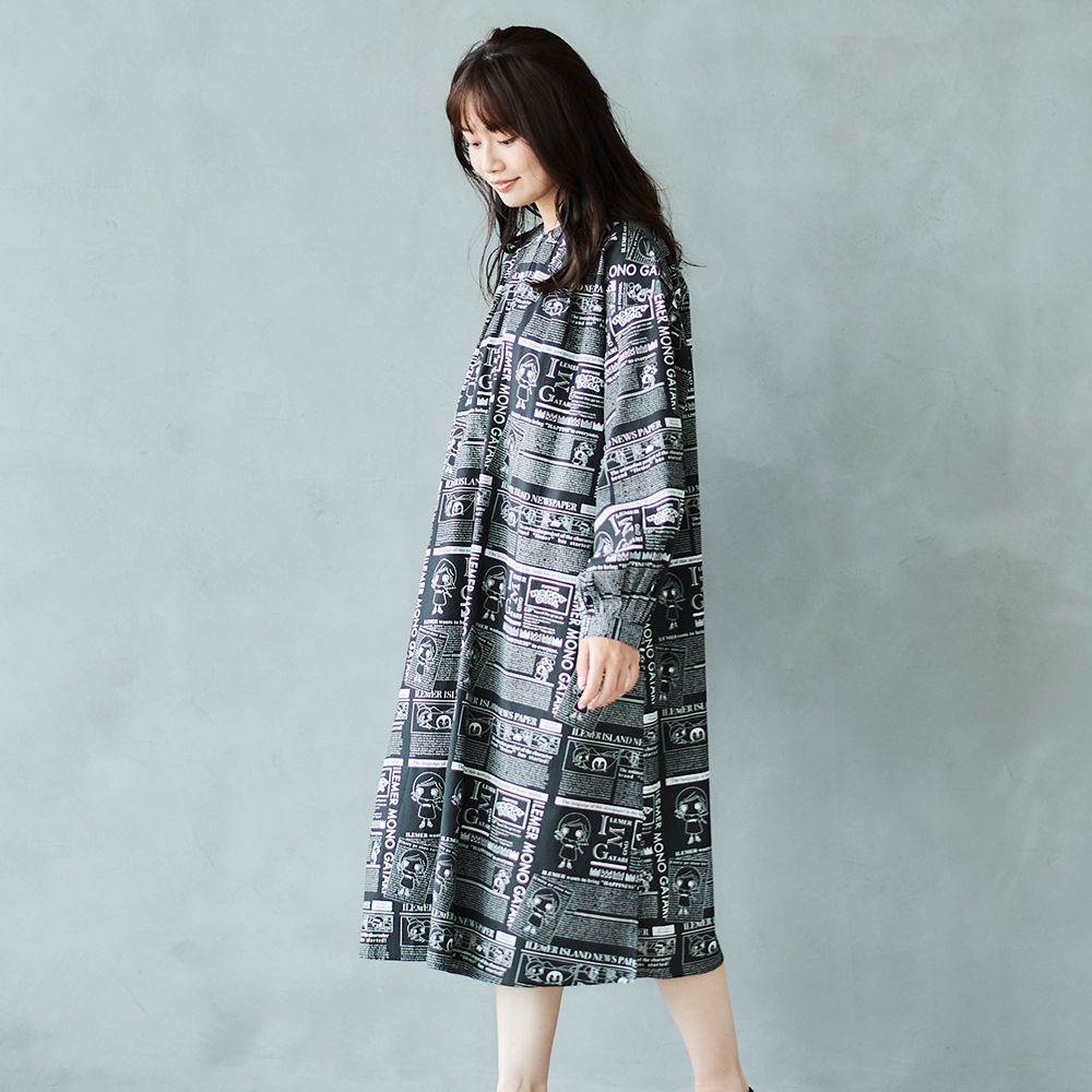ニュースペーパ柄・ワンピース(襟なし) – ILEMER公式オンラインストア